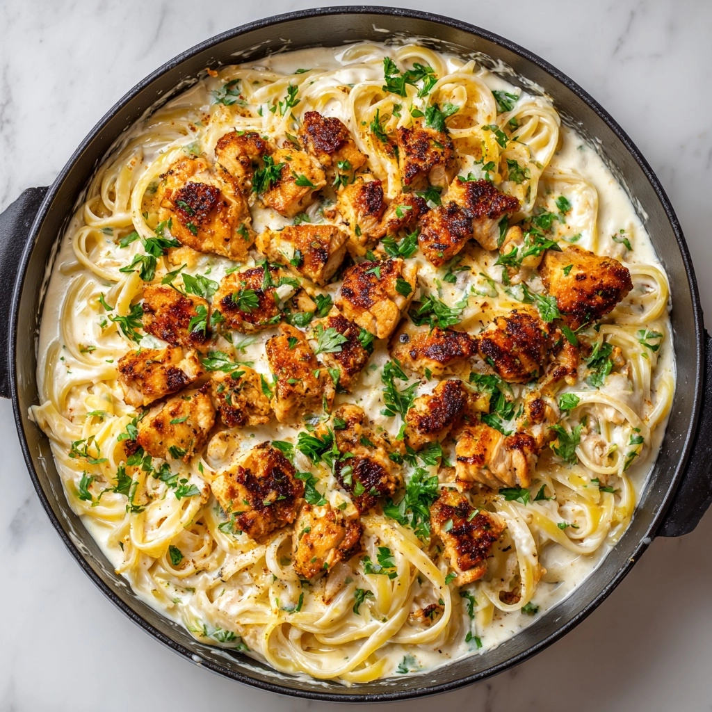 Garlic Butter Chicken Bites with Savory Creamy Parmesan Pasta Recipe - Recipe Image
