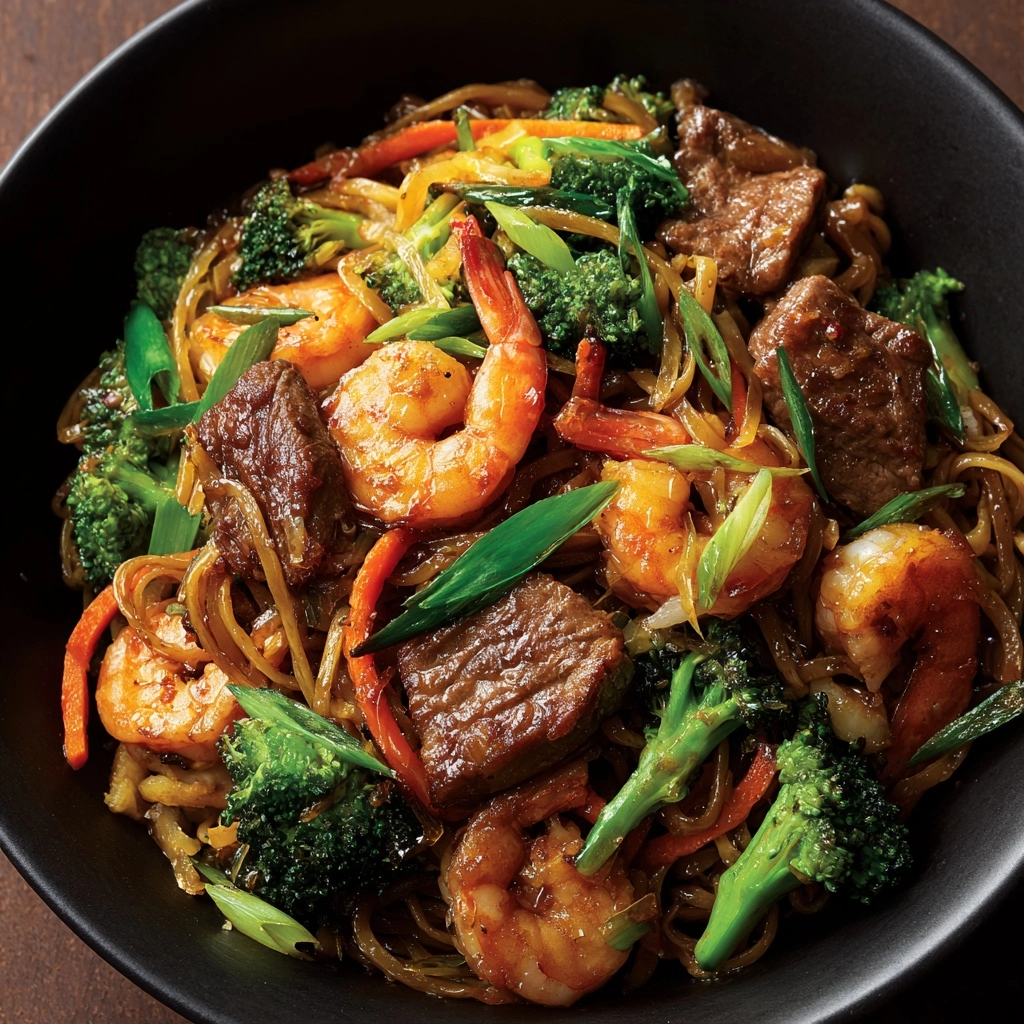 Steak & Shrimp Stir-Fried Noodles Recipe - Recipe Image