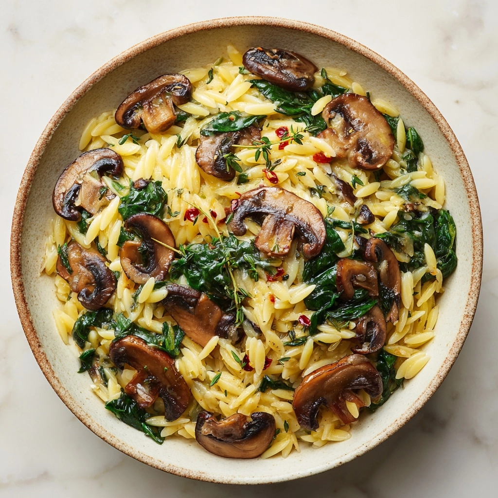Creamy Spinach and Mushroom Orzo Recipe - Recipe Image