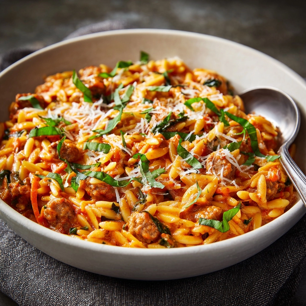 Ground Beef Orzo with Tomato Cream Sauce Recipe - Recipe Image