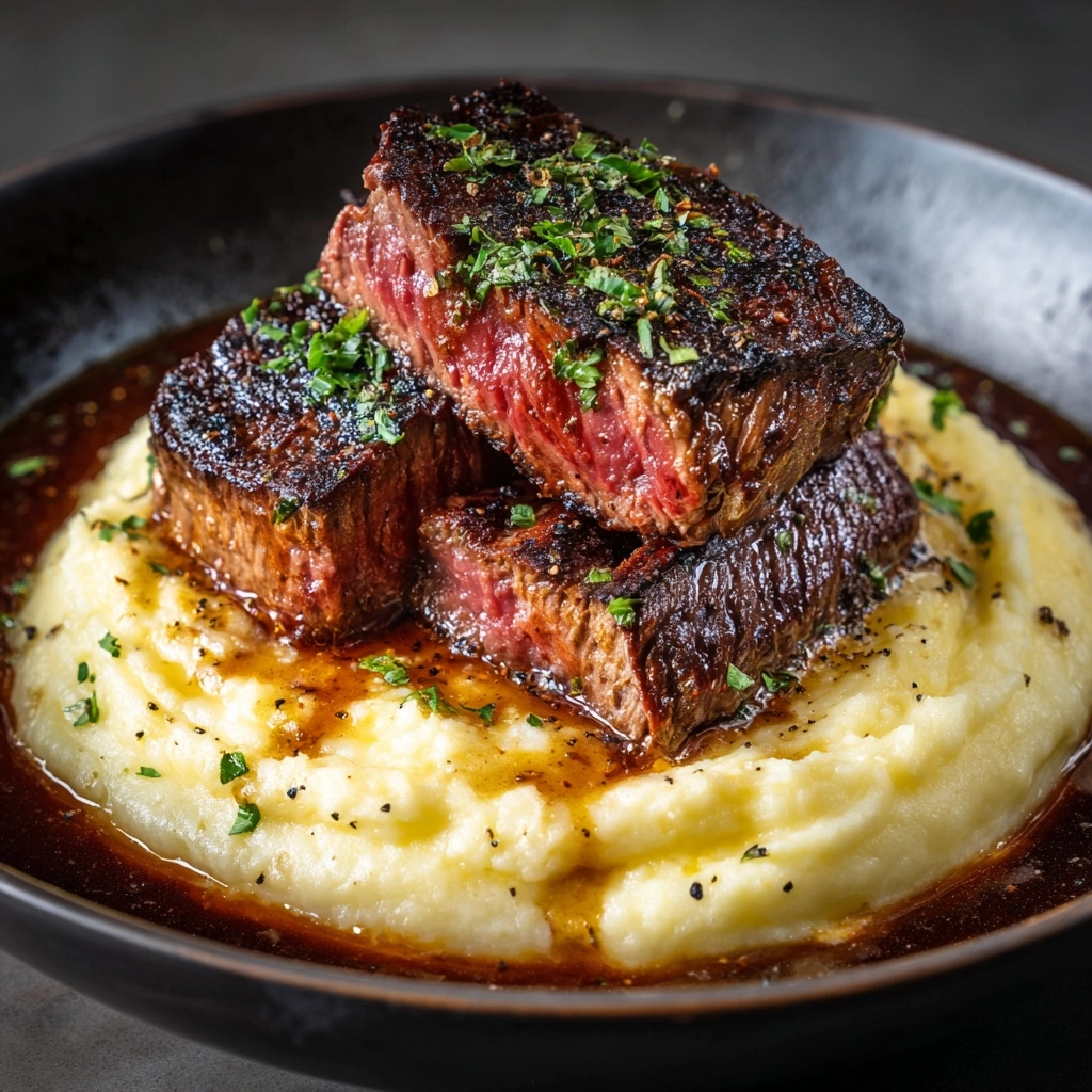 Garlic Butter Steak & Creamy Mash Recipe - Recipe Image