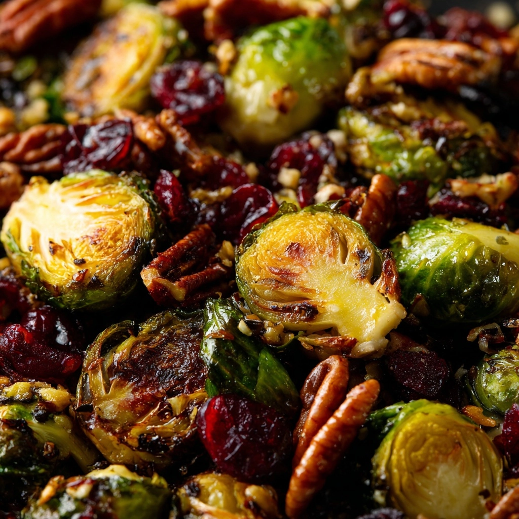Balsamic Roasted Brussels Sprouts with Cranberries & Pecans Recipe - Recipe Image