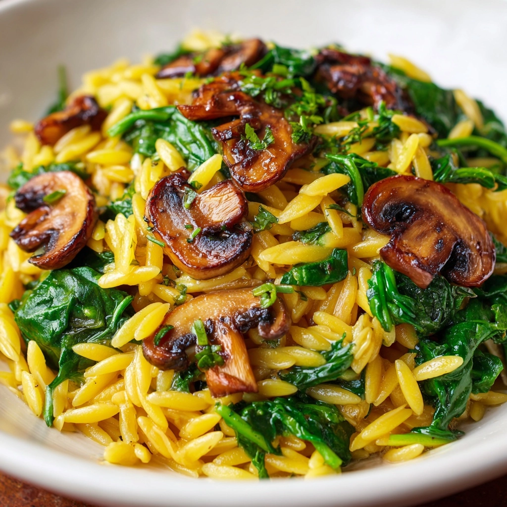 Easy Orzo Pasta with Mushrooms & Spinach Recipe - Recipe Image
