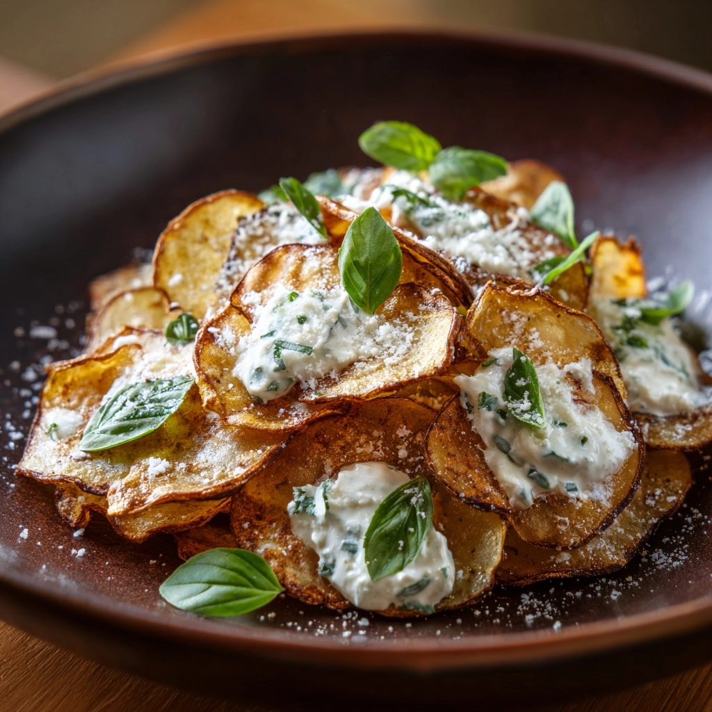 Homemade Potato Chips with Gorgonzola Cheese Sauce Recipe - Recipe Image