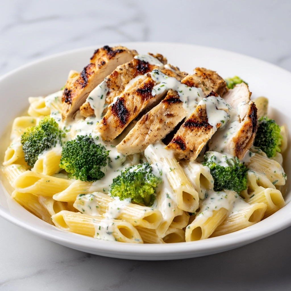 Tuscan Chicken with Creamy Broccoli Alfredo Penne Recipe - Recipe Image