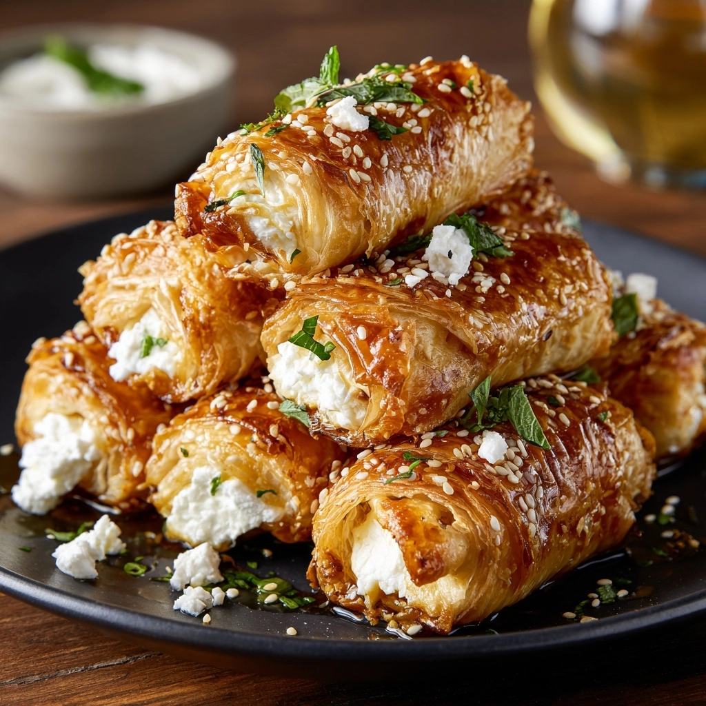 Oven Fried Feta Rolls with Chili Honey Recipe - Recipe Image