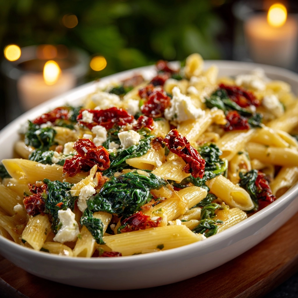 Pasta with Spinach and Feta Cheese Recipe - Recipe Image