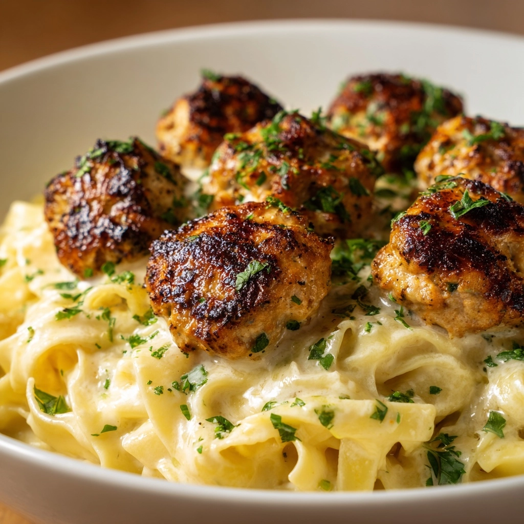 Garlic Butter Chicken Bites with Creamy Parmesan Pasta Recipe - Recipe Image