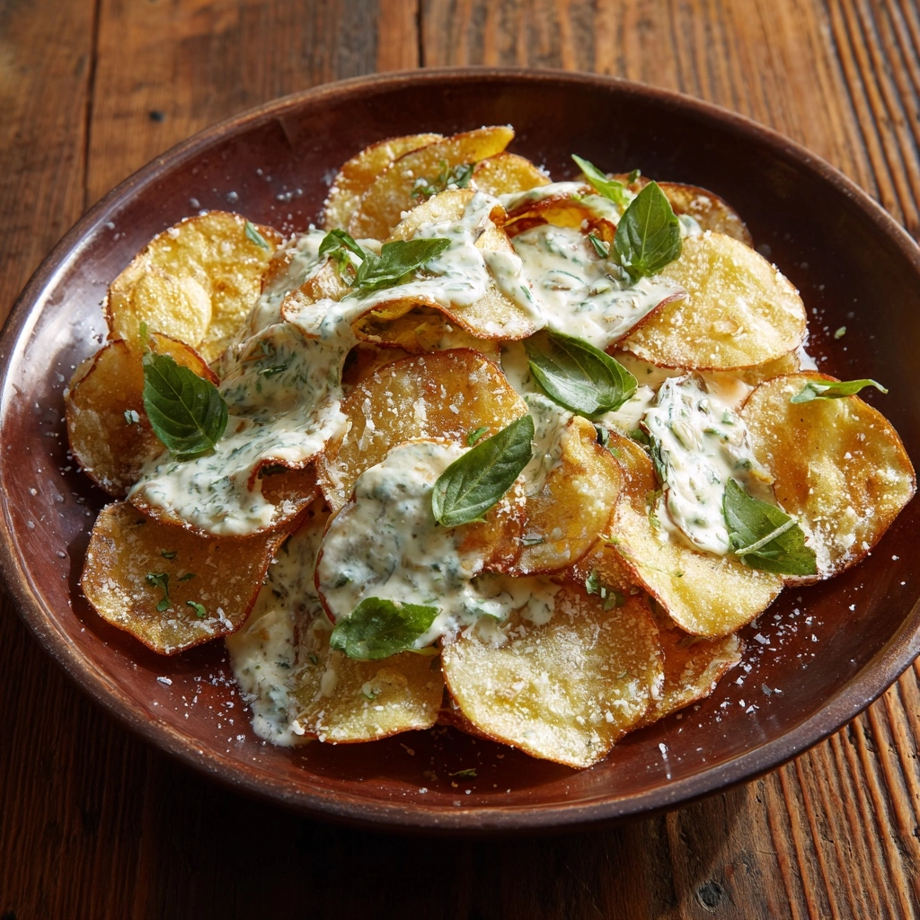 Homemade Potato Chips with Gorgonzola Cheese Sauce Recipe