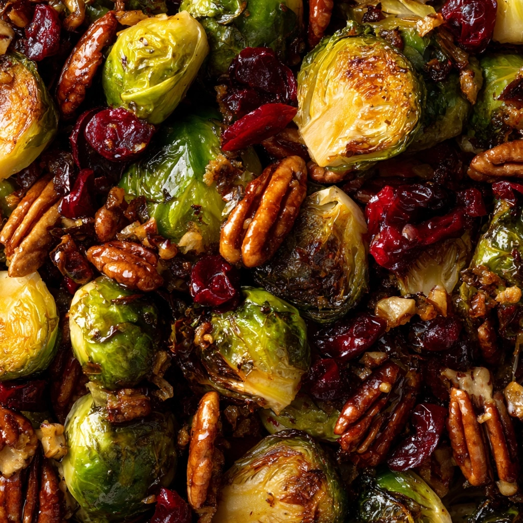 Balsamic Roasted Brussels Sprouts with Cranberries & Pecans Recipe
