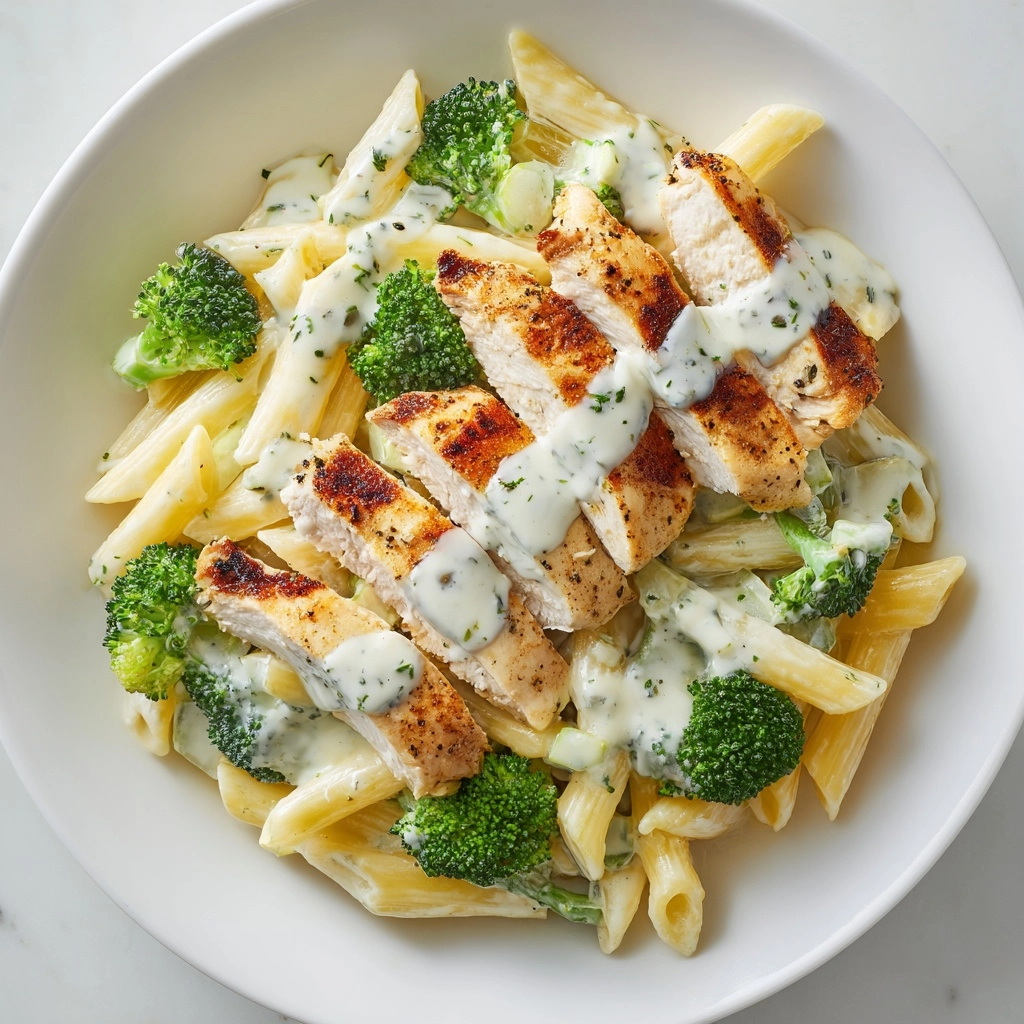 Tuscan Chicken with Creamy Broccoli Alfredo Penne Recipe - Recipe Image