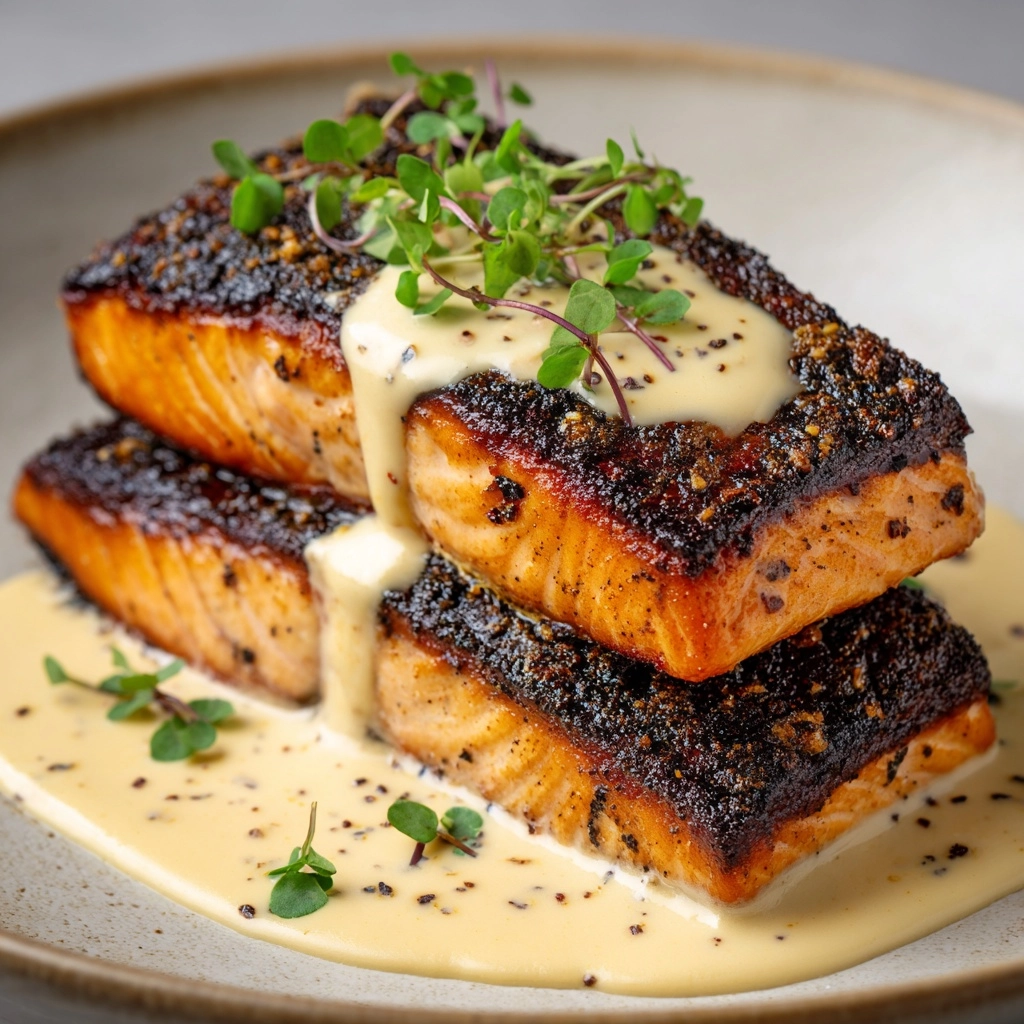 Blackened Salmon with Creamy Dijon Sauce Recipe - Recipe Image