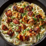Garlic Butter Chicken Bites with Savory Creamy Parmesan Pasta Recipe