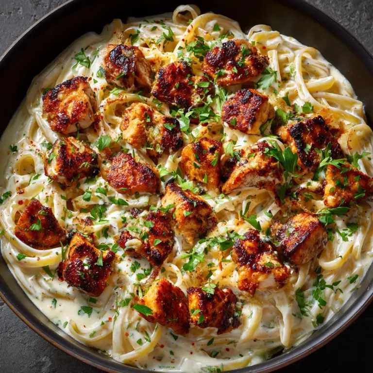 Garlic Butter Chicken Bites with Savory Creamy Parmesan Pasta Recipe