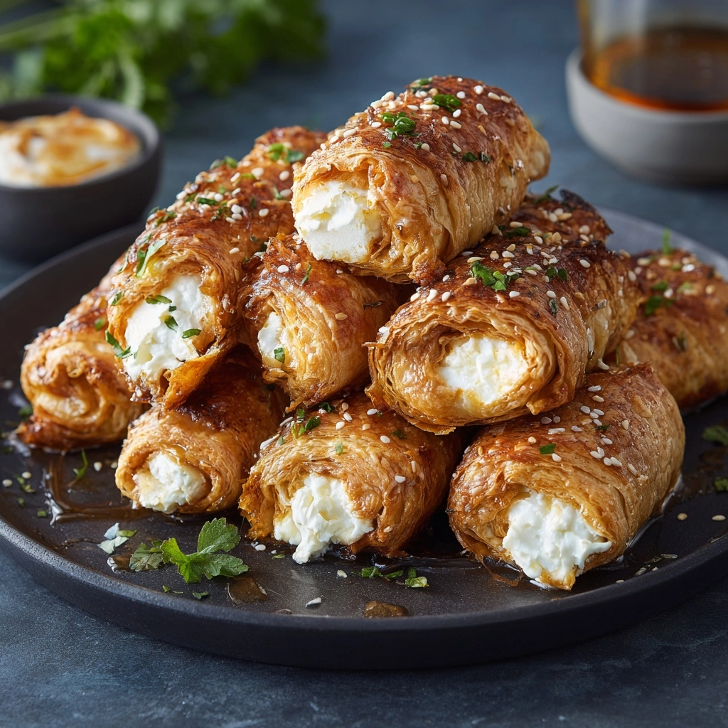 Oven Fried Feta Rolls with Chili Honey Recipe - Recipe Image
