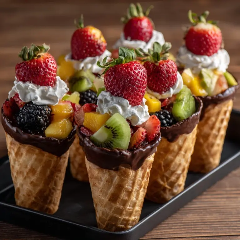 Chocolate Dipped Fruit Filled Cones Recipe