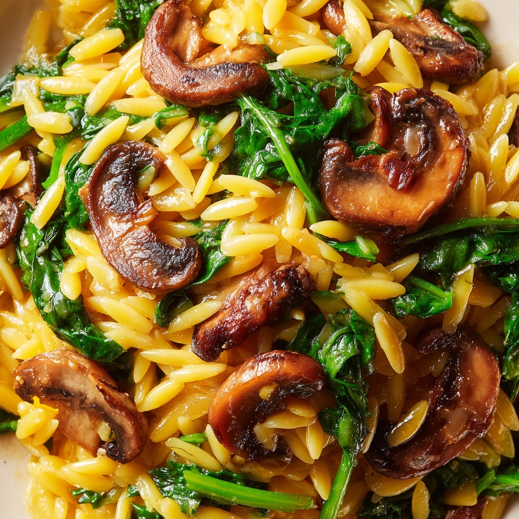 Easy Orzo Pasta with Mushrooms & Spinach Recipe - Recipe Image