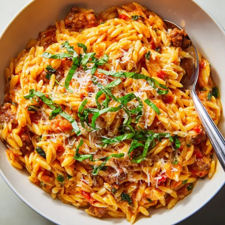 Ground Beef Orzo with Tomato Cream Sauce Recipe