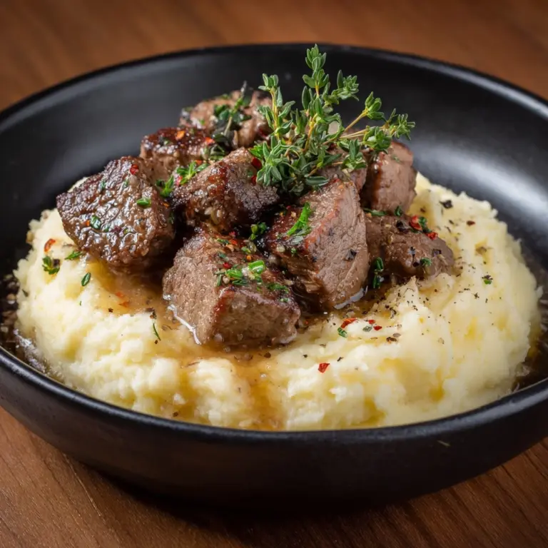Garlic Butter Steak Bites and Mash Recipe
