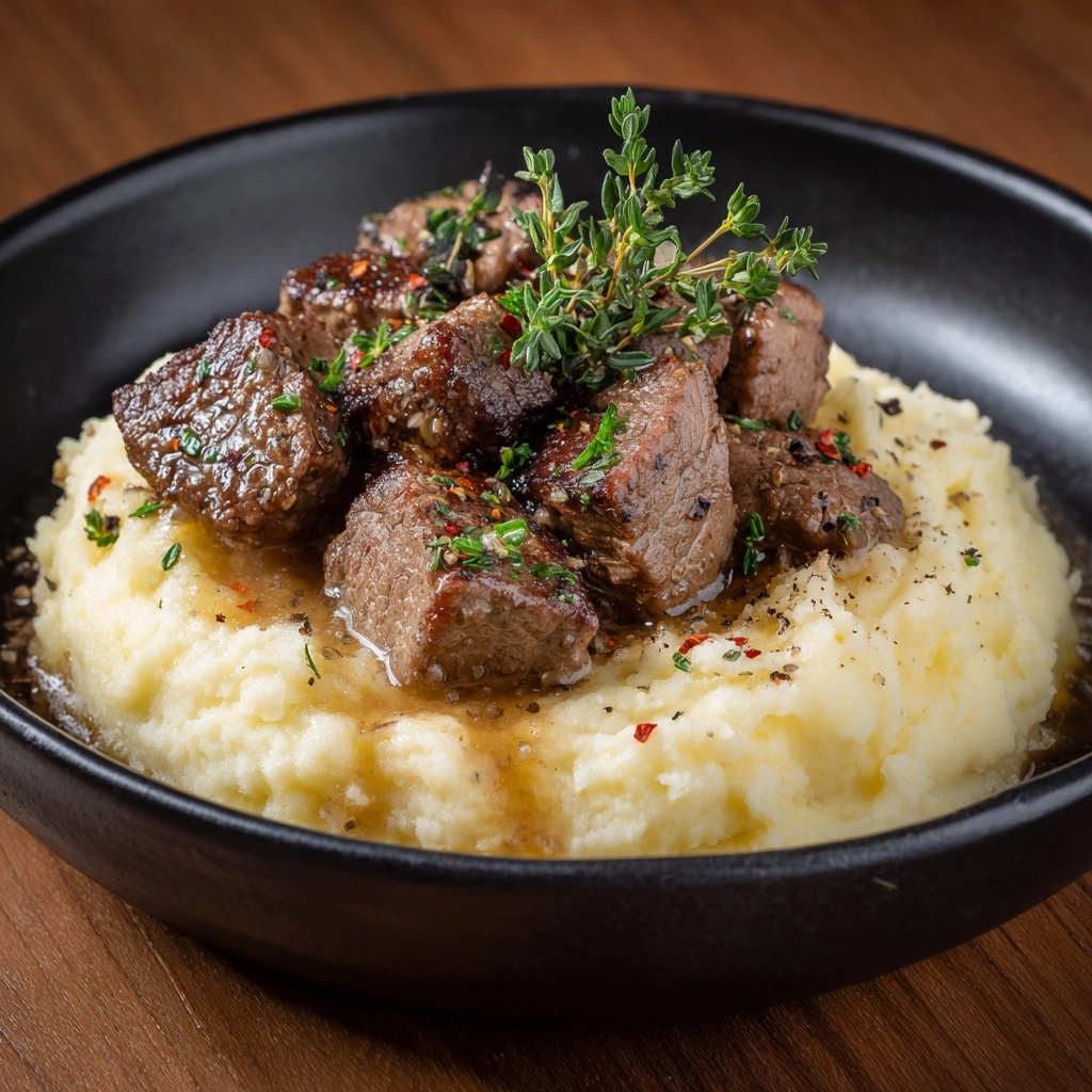 Garlic Butter Steak Bites and Mash Recipe