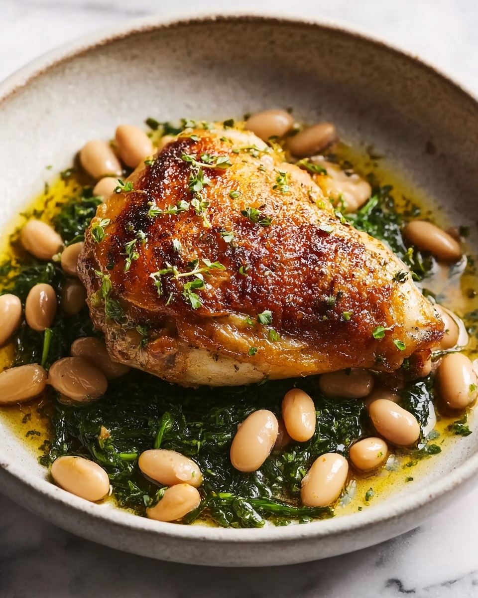 One-Pan Crispy Chicken with Cannellini Beans and Pistachio Pesto Recipe - Recipe Image