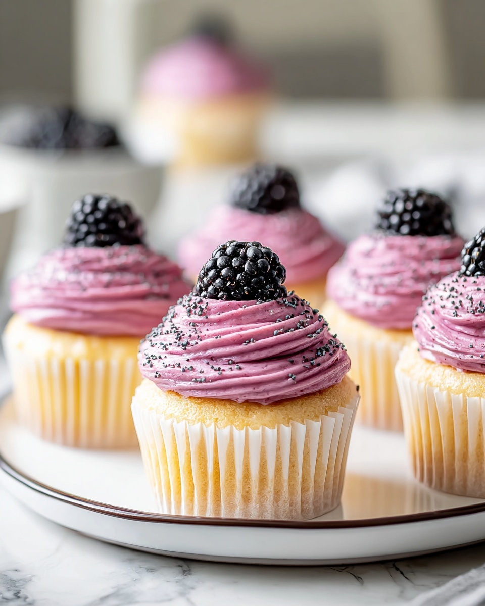 Lemon Poppy Seed Cupcakes with Blackberry Frosting Recipe - Recipe Image