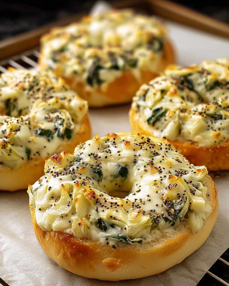Cheesy Spinach-Artichoke Bagels Recipe - Recipe Image