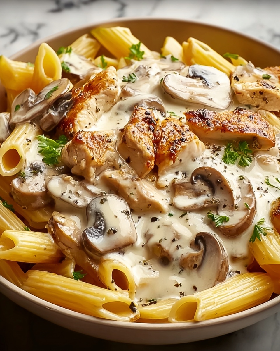 Creamy Chicken & Mushroom Pasta Recipe - Recipe Image