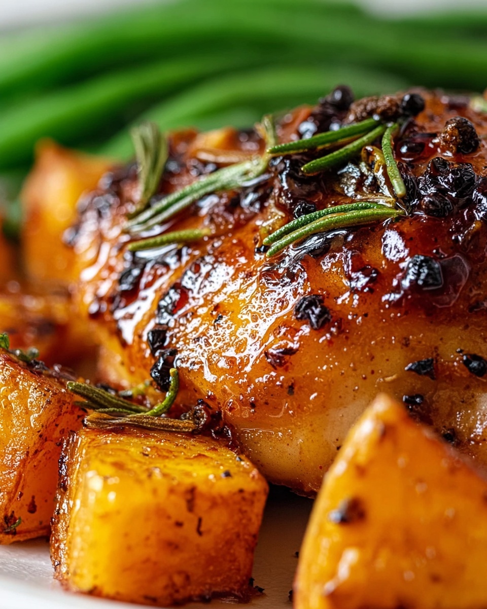 Honey Garlic Chicken with Roasted Sweet Potatoes and Green Beans Recipe - Recipe Image