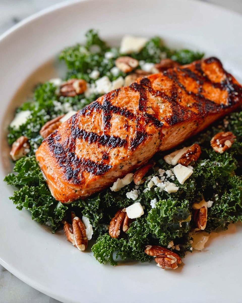 Grilled Salmon Salad with Kale, Parmesan, and Pecans Recipe - Recipe Image
