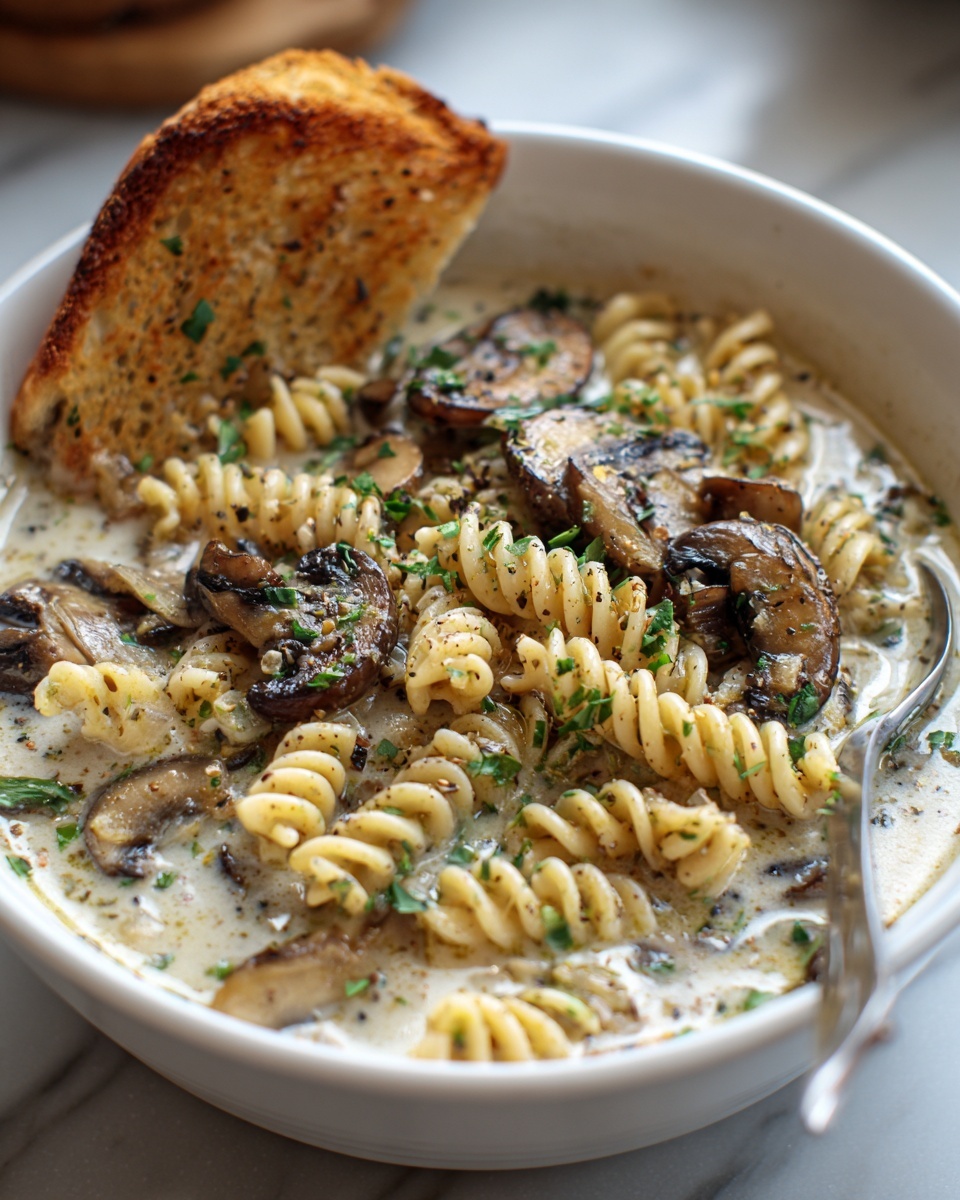 Creamy Mushroom Pasta Soup Recipe - Recipe Image