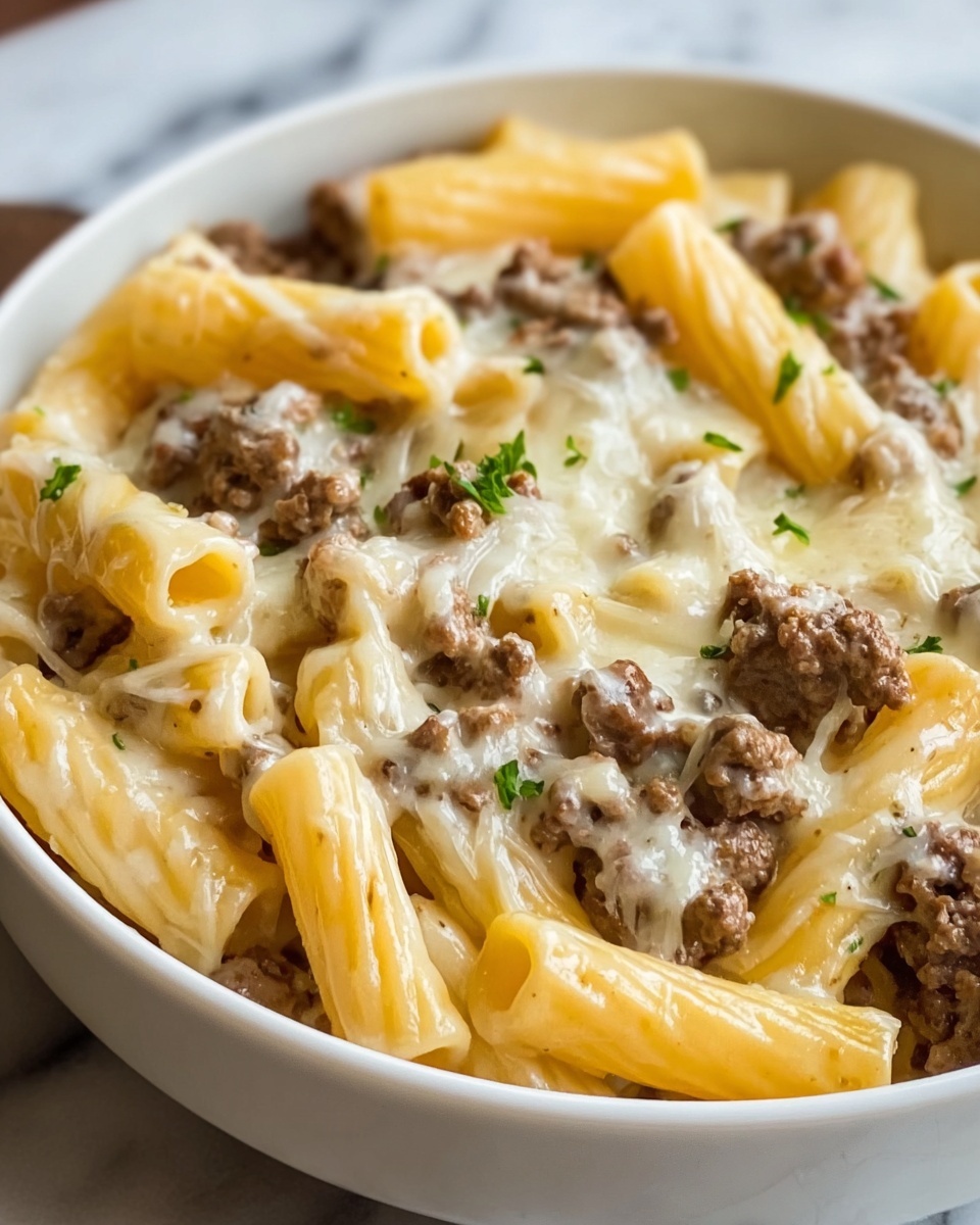 Loaded Cheeseburger Alfredo Pasta Recipe - Recipe Image