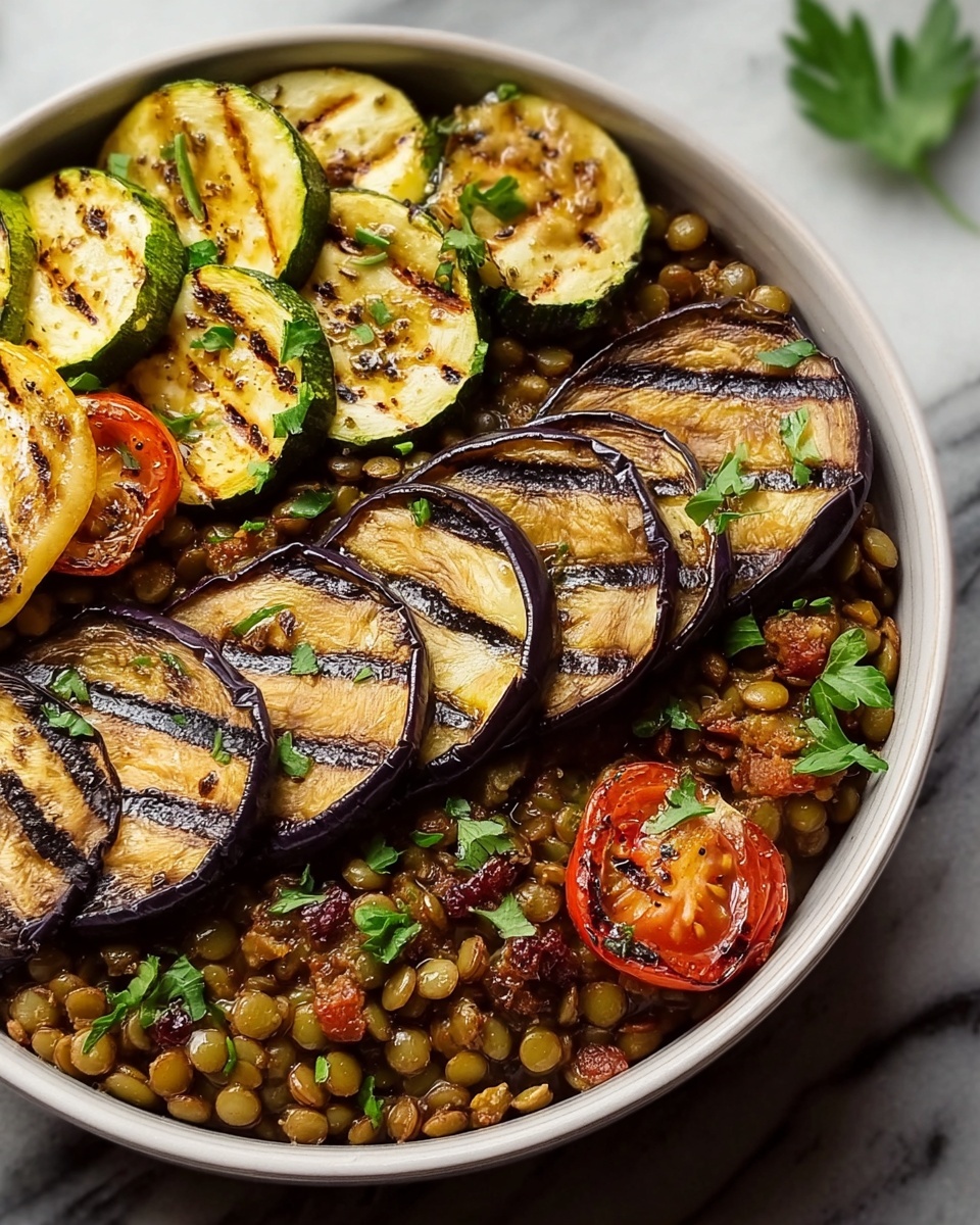 Mediterranean Lentil and Grilled Eggplant Bowl Recipe - Recipe Image
