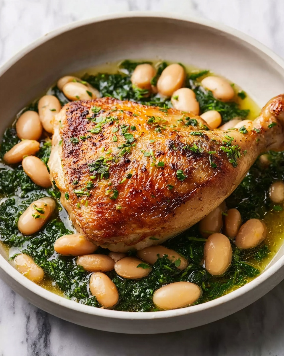 One-Pan Crispy Chicken with Cannellini Beans and Pistachio Pesto Recipe - Recipe Image