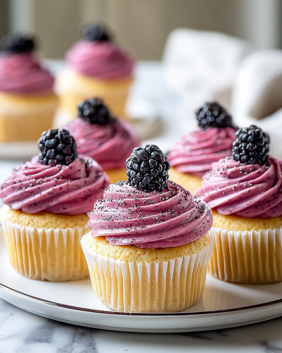 Lemon Poppy Seed Cupcakes with Blackberry Frosting Recipe - Recipe Image