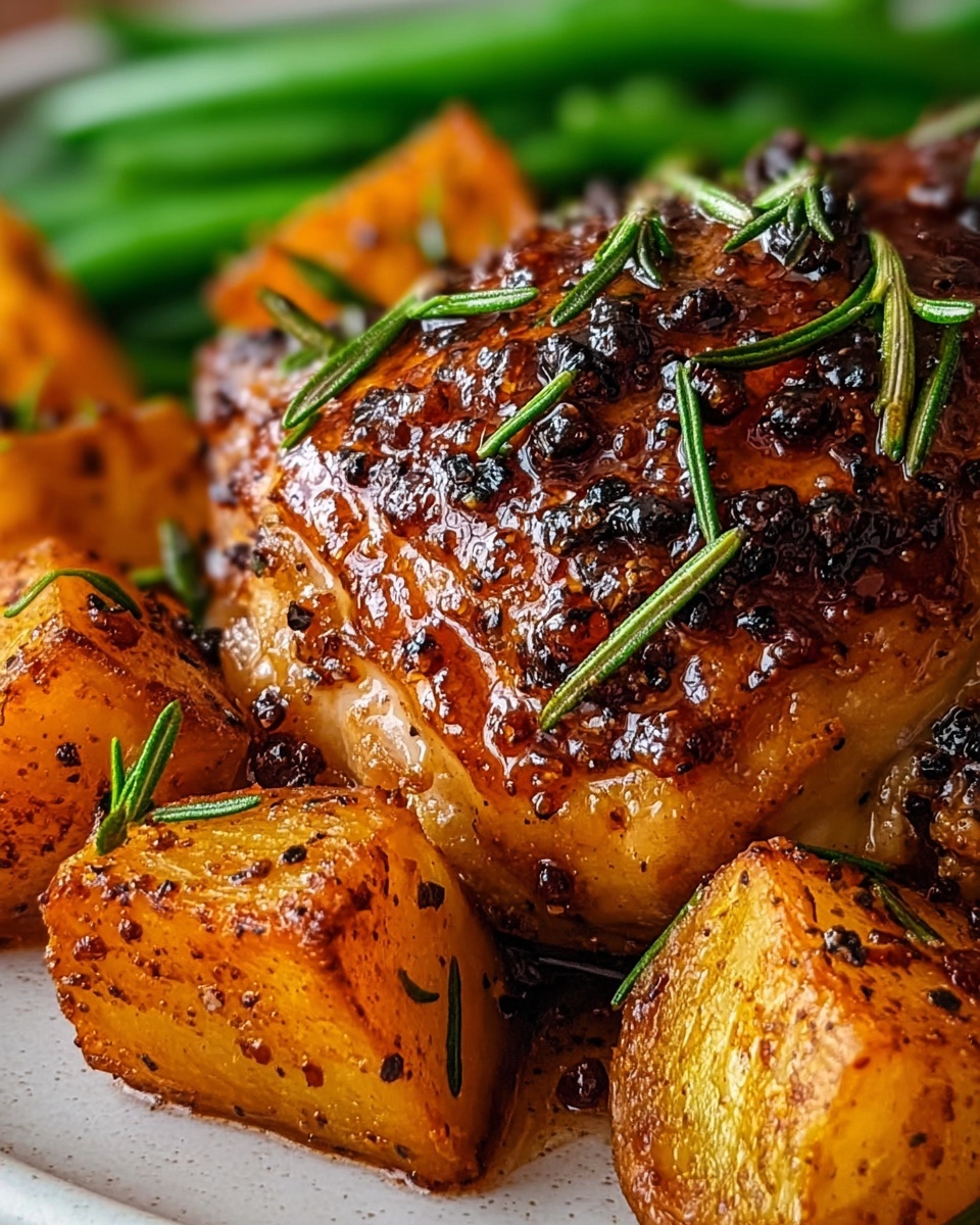 Honey Garlic Chicken with Roasted Sweet Potatoes and Green Beans Recipe - Recipe Image