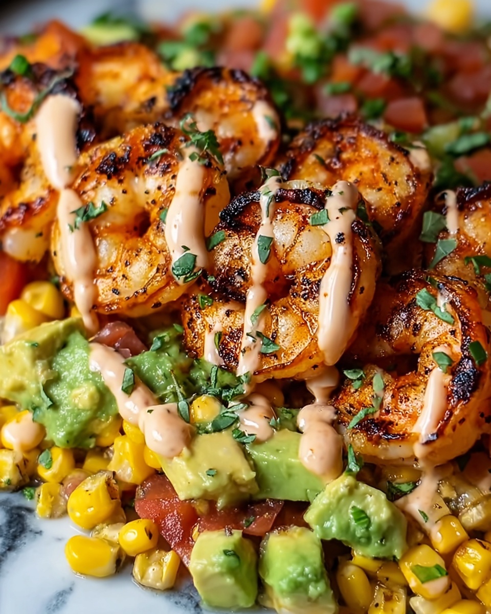 Yummy Grilled Shrimp Bowl with Avocado Corn Salsa and Creamy Sauce Recipe - Recipe Image