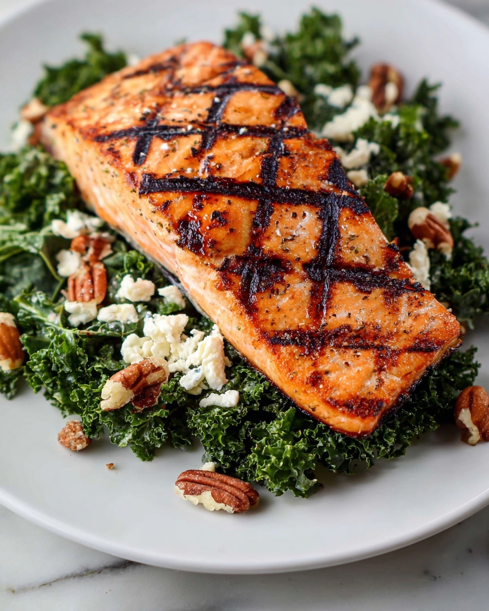 Grilled Salmon Salad with Kale, Parmesan, and Pecans Recipe - Recipe Image