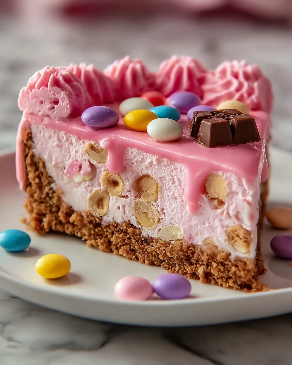 Pink M&M Snickers Cheesecake Recipe - Recipe Image