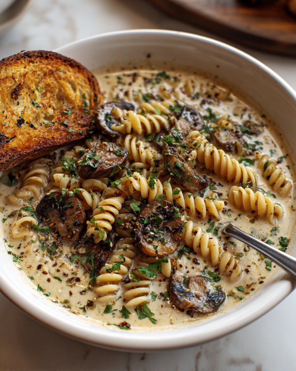 Creamy Mushroom Pasta Soup Recipe - Recipe Image