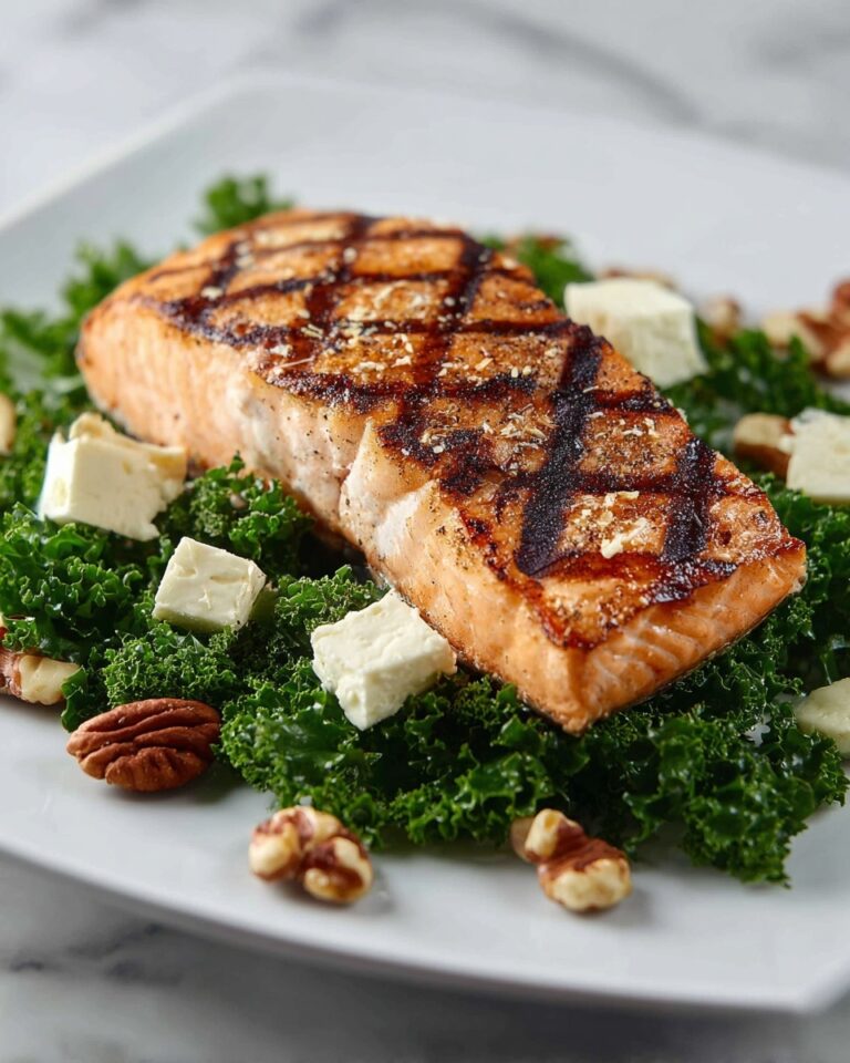 Grilled Salmon Salad with Kale, Parmesan, and Pecans Recipe