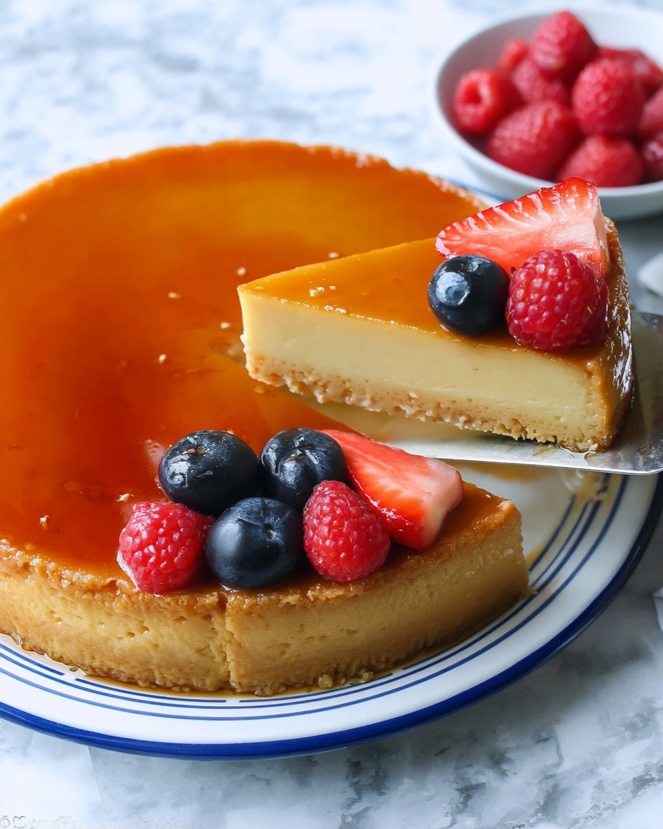 Classic Flan Recipe with Caramel Sauce and Berries Recipe - Recipe Image