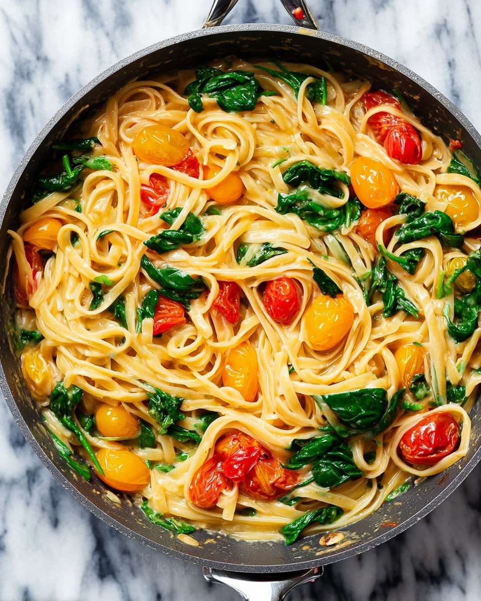 Fresh Spinach and Tomato Pasta Recipe - Recipe Image