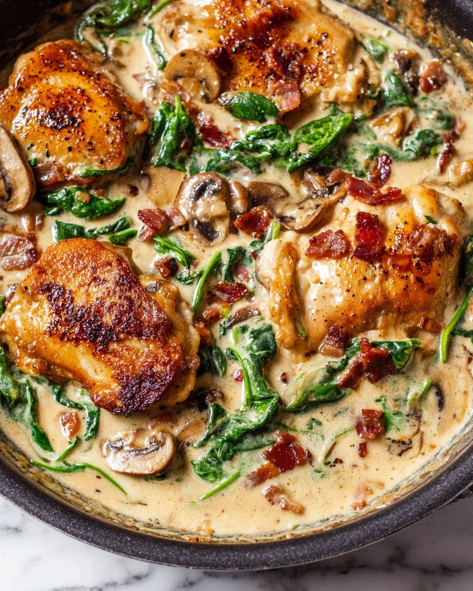 Creamy Balsamic Spinach Bacon Mushroom Chicken Recipe - Recipe Image
