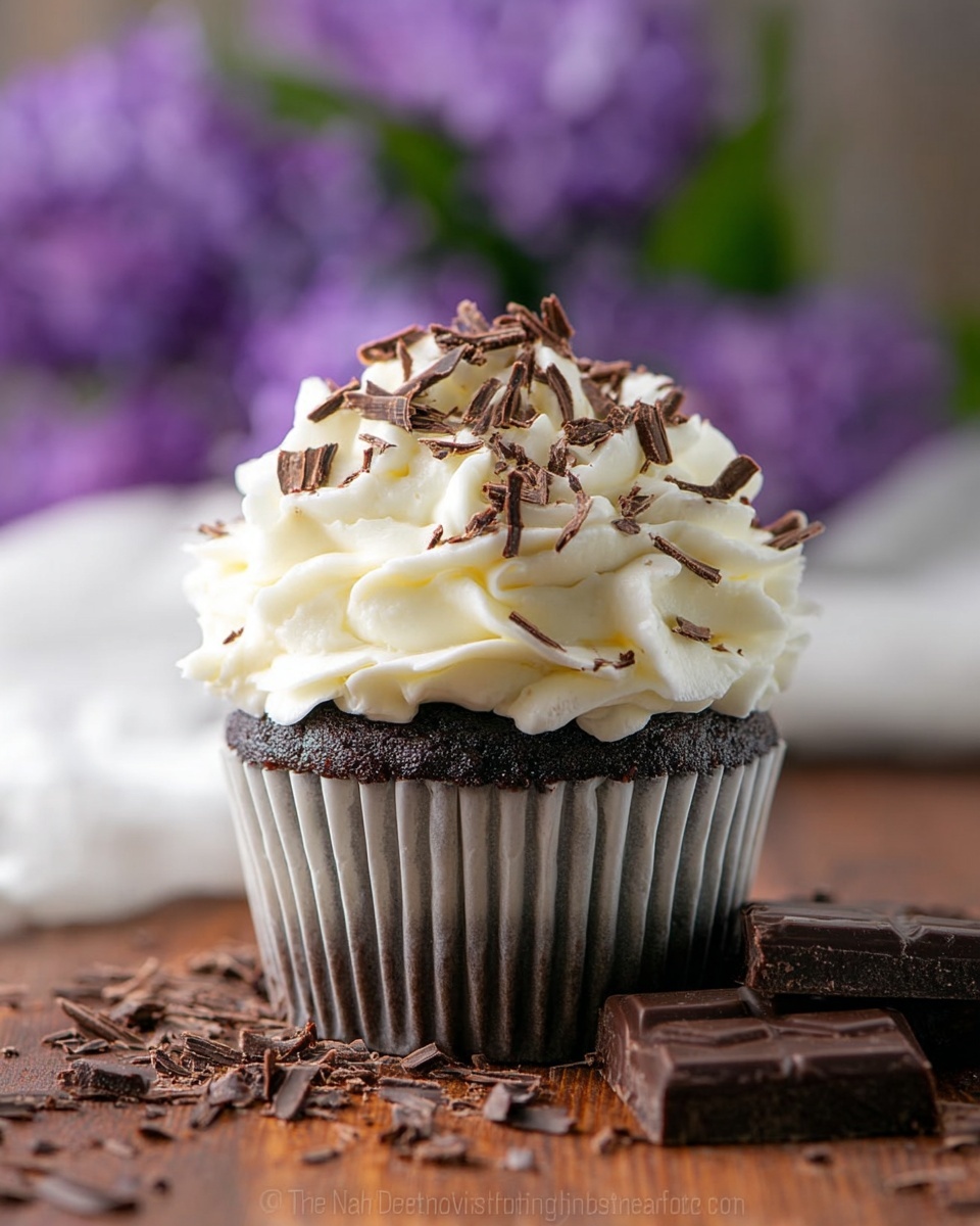 Dark Chocolate Cupcakes with White Chocolate Frosting Recipe - Recipe Image