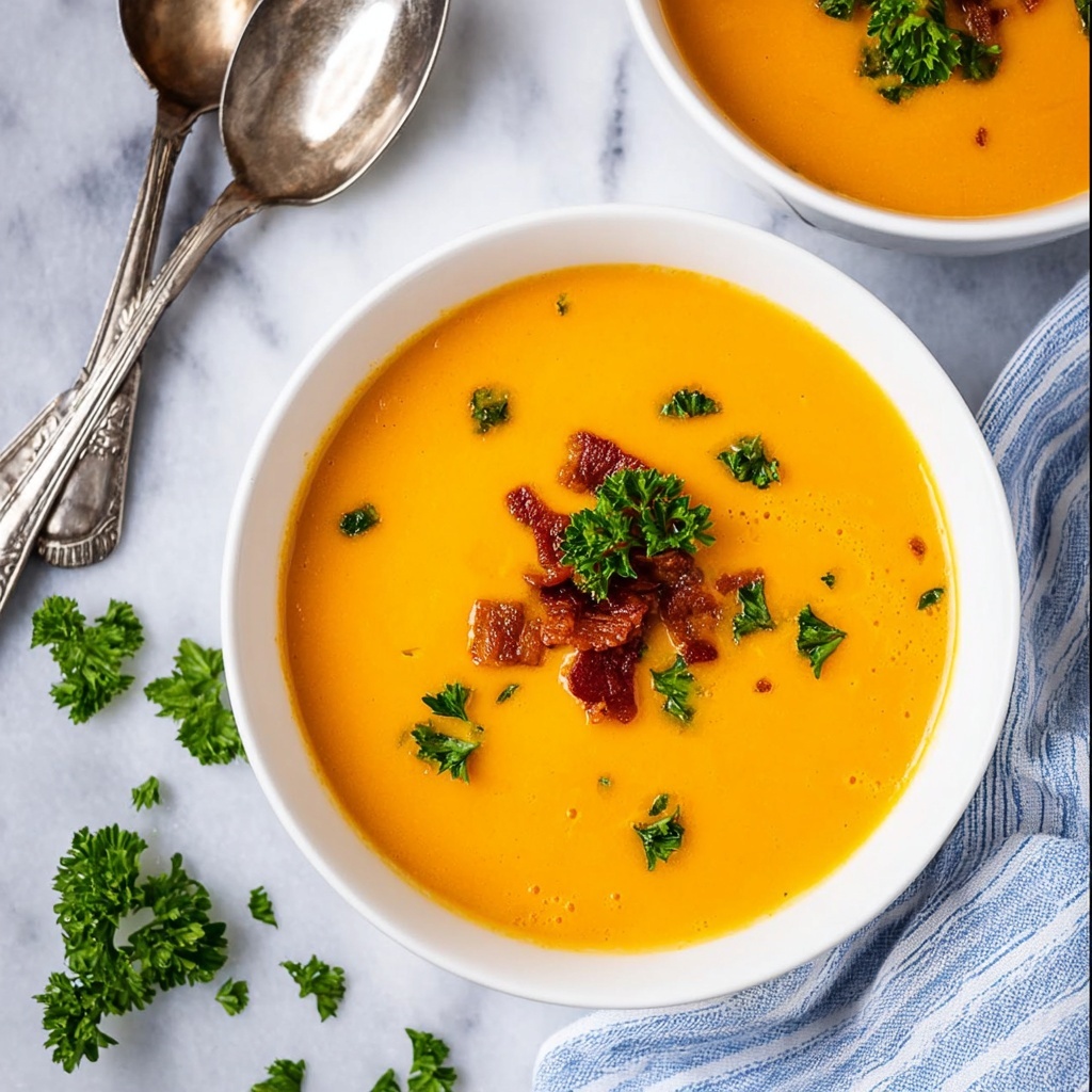 Roasted Butternut Squash & Carrot Soup with Crispy Bacon and Curry Recipe - Recipe Image