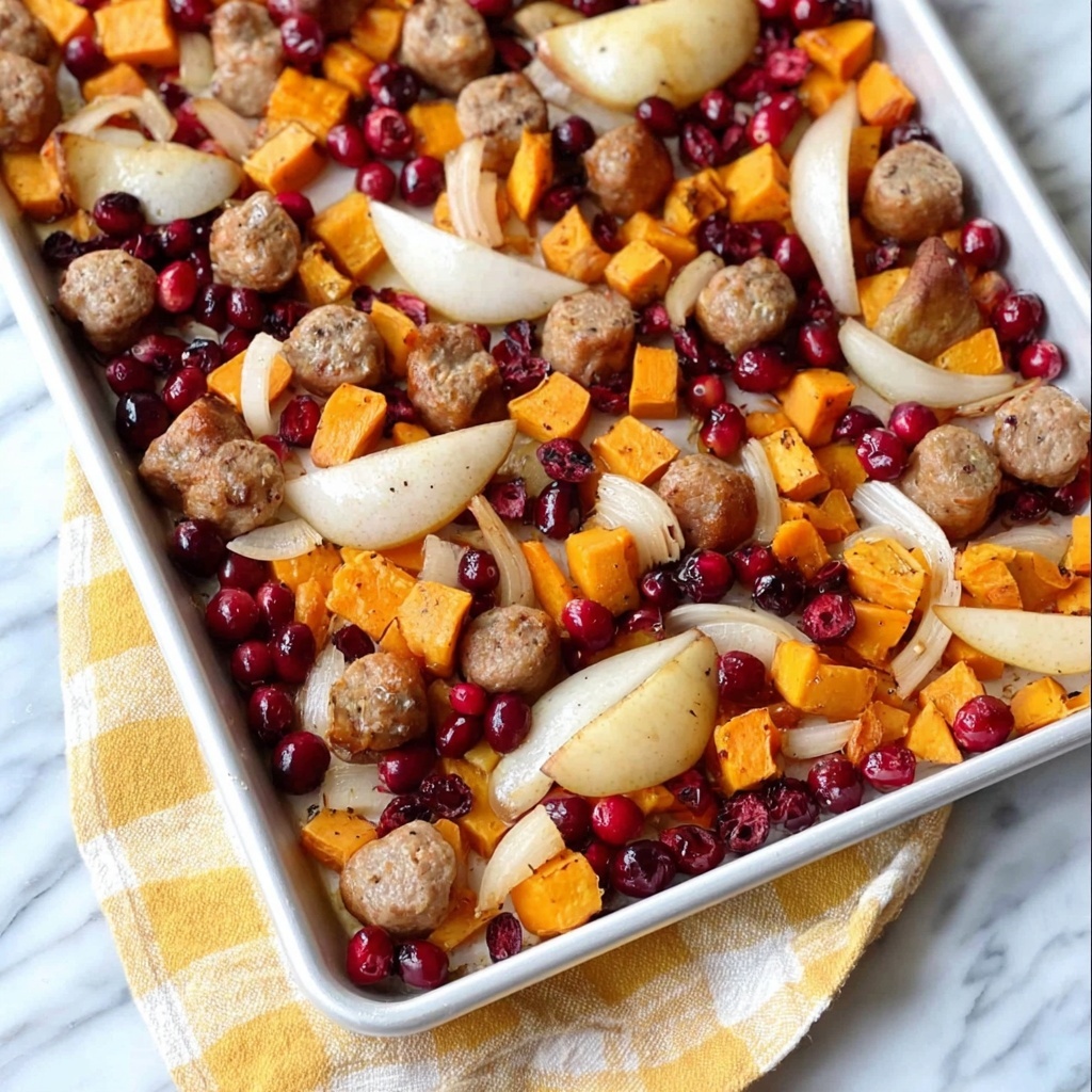 Sheet Pan Cranberry Chicken Sausage with Sweet Potatoes, Apples, and Onions Recipe - Recipe Image