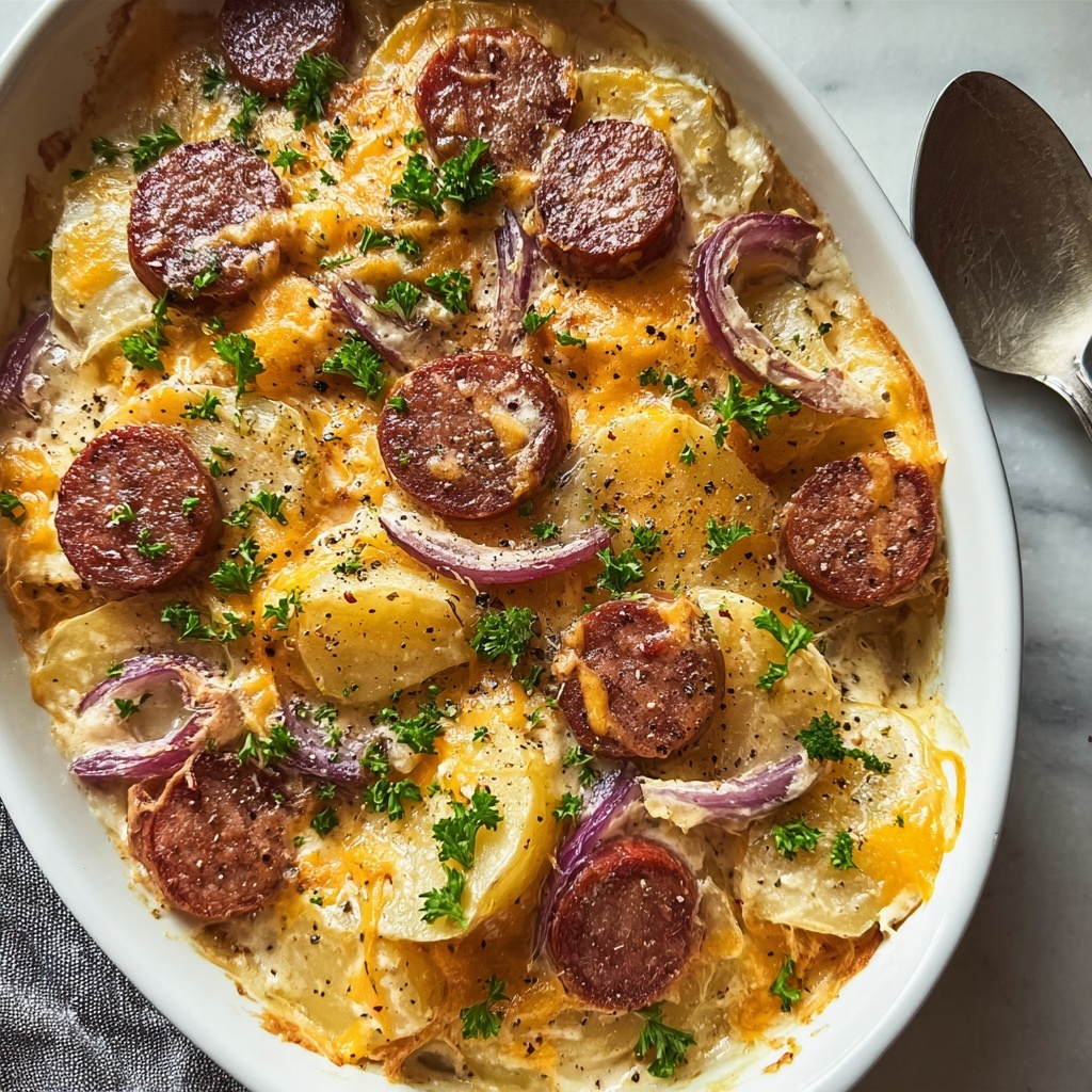 Crockpot Pierogi Casserole with Kielbasa Recipe - Recipe Image