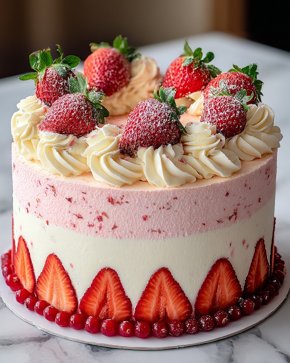 Vanilla Strawberry Ombre Cake Recipe - Recipe Image