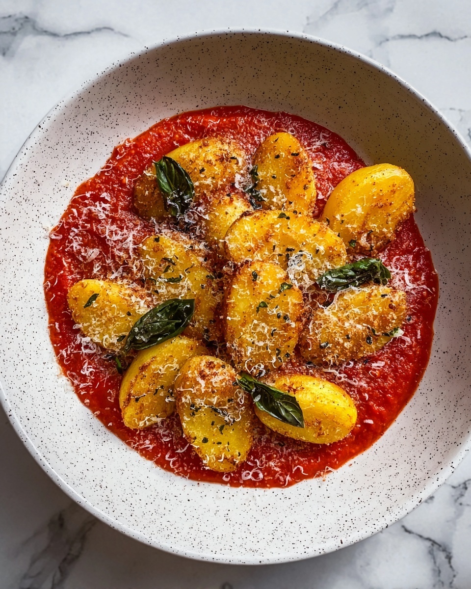 Crispy Parmesan Potatoes with Flavorful Tomato Sauce Recipe - Recipe Image
